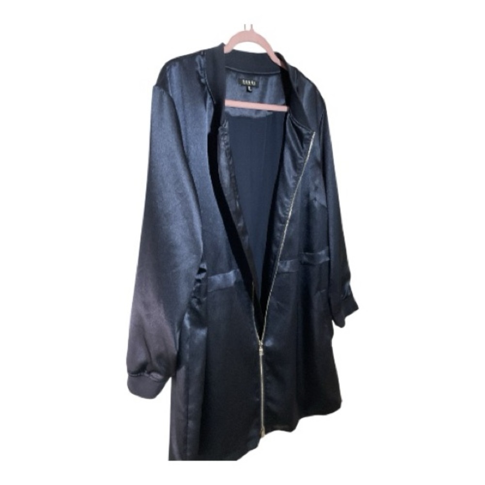 Rebel Wilson x Angels Satin Bomber Jacket 2X Navy Blue Zip Coat